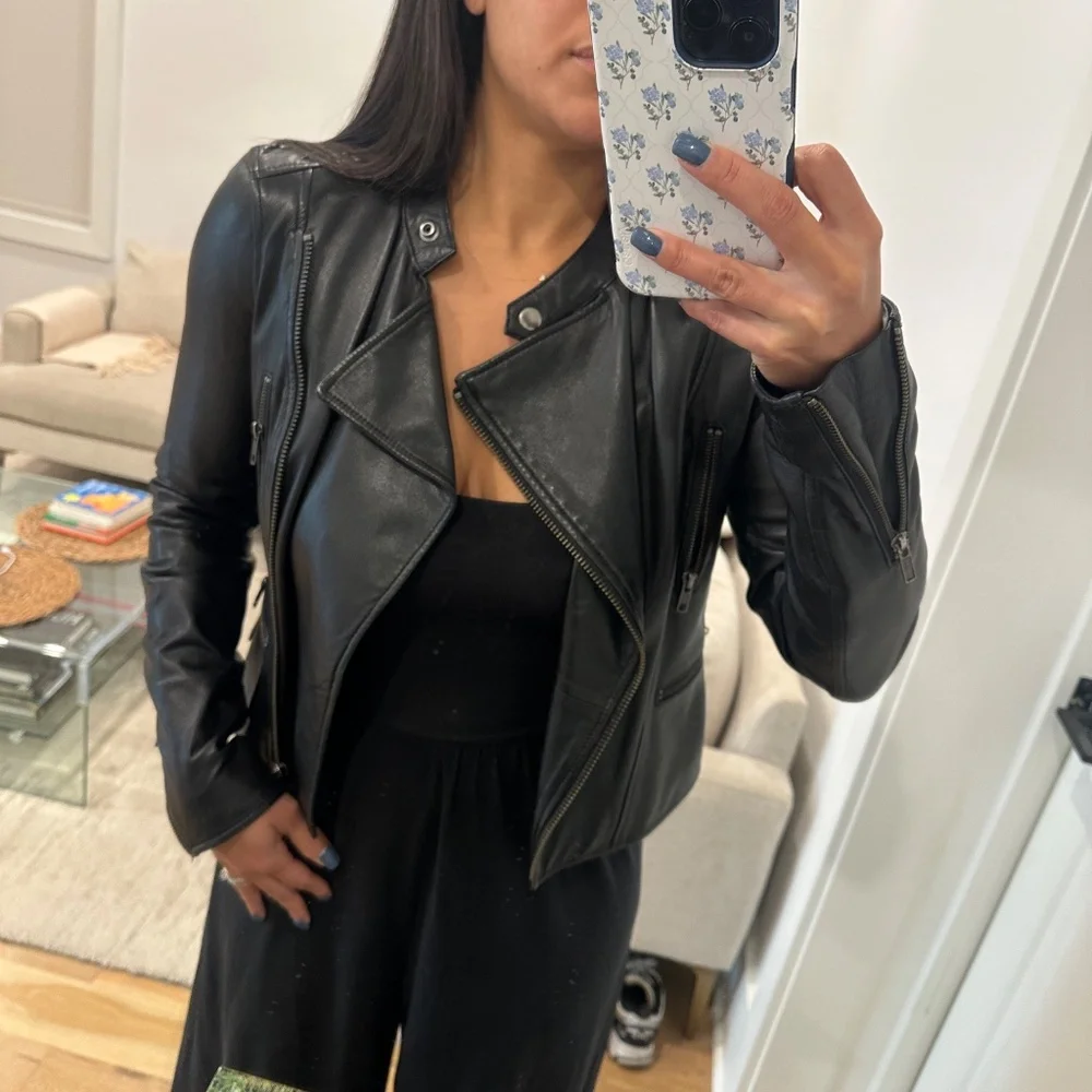 Monika Chiang Black 100% genuine soft leather jacket Size small - Picture 3 of 5